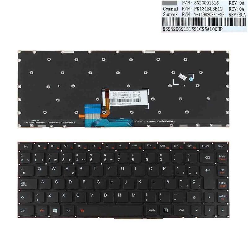 Teclado Retroiluminado Para Portátil Lenovo Yoga 2 13" Yoga 700-14isk Negro