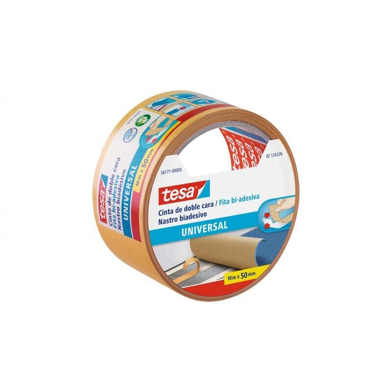 Tesa Universal Cinta Adhesiva Doble Cara 50mm X 10 Metros - Para Fijar Moquetas En Diferentes Superficies - Para