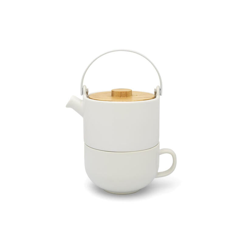 Tetera Bredemeijer Umea Blanco Con Tapa De Bambu 142007