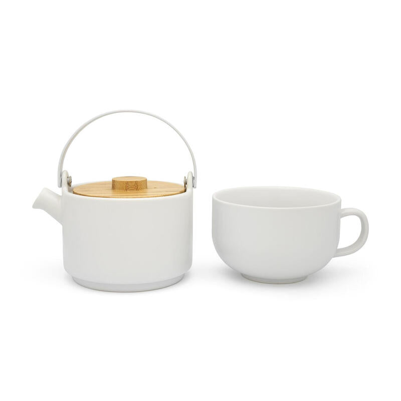 Tetera Bredemeijer Umea Blanco Con Tapa De Bambu 142007