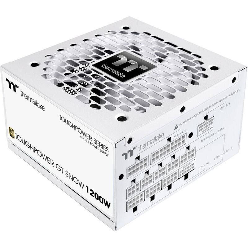 Thermaltake Toughpower Gt Snow 1200w, Fuente De Alimentación De Pc White, Gpu De Alta Potencia De 2x 12 Pines, 5x Pcie, Gestión De Cables, 1200 Vatios Ps-Tpt-1200fnfage-W