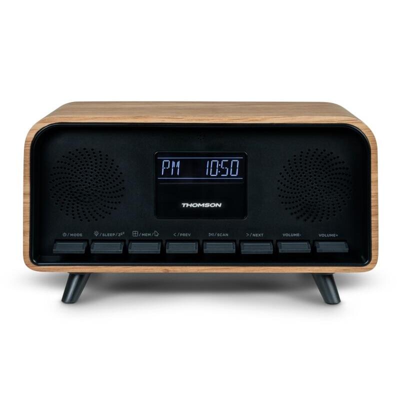 Thomson Rt850bt Altavoz Retro Bluetooh - Radio Reloj Despertador - Potencia Musical 30w - Madera/Negro
