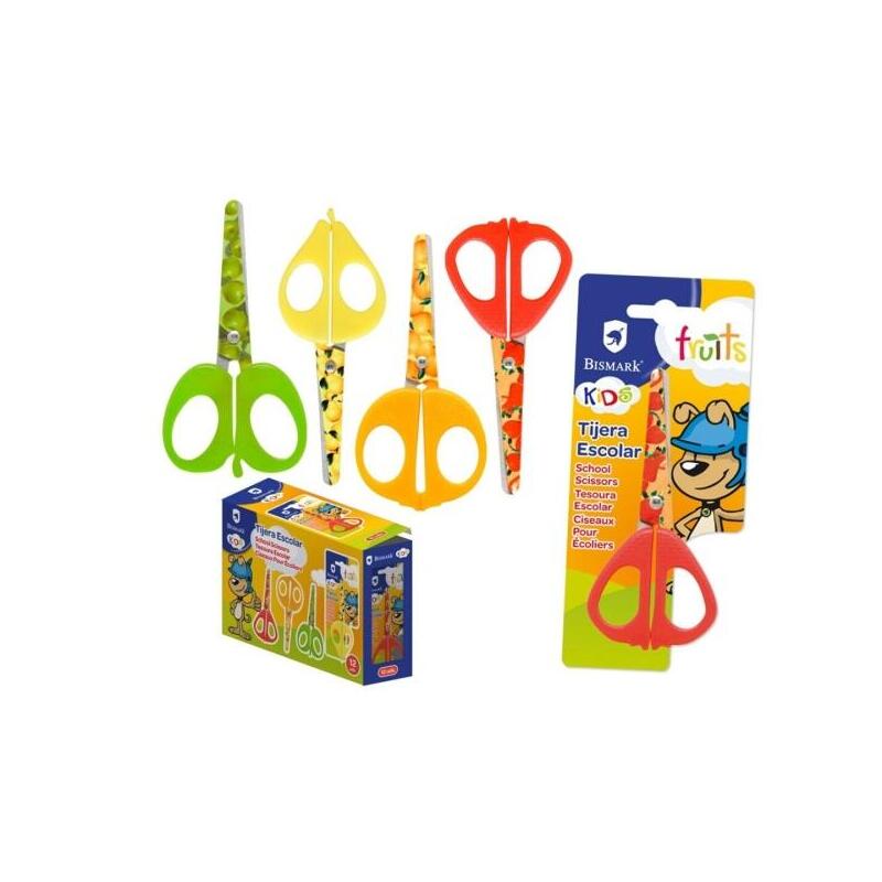 Tijera Pack De 12 Unidades Bismark Kids Fruits Escolar 13cm - Hojas Y Mangos Decorados Con Frutas - Mangos En Plastico