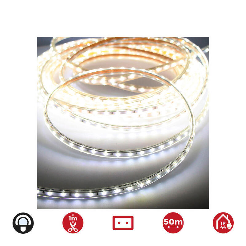 Tira De Led 50m. 12mm Grosor 60 Leds/M 4,2w/M Blanco Frio 6.400k Ip44 Edm 220-240v (Uso Interior-Exterior)
