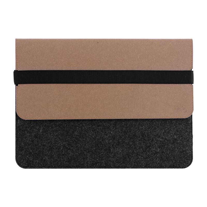 Tnb Maletin 13/14" Laptop Sleeve - Recycled Leather And Felt Made In France  - Brown/Grey