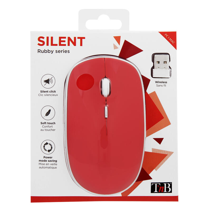 Tnb Rubby - Ratón Óptico Silencioso Inalámbrico De 1600 Ppp - Rojo/Plateado