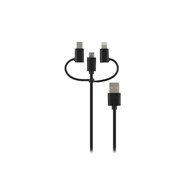 Tnb Way - Usb/Micro Usb 3 En 1 - Usb-C - Cable De Carga Y Sincronización Lightning De 1 M - Negro