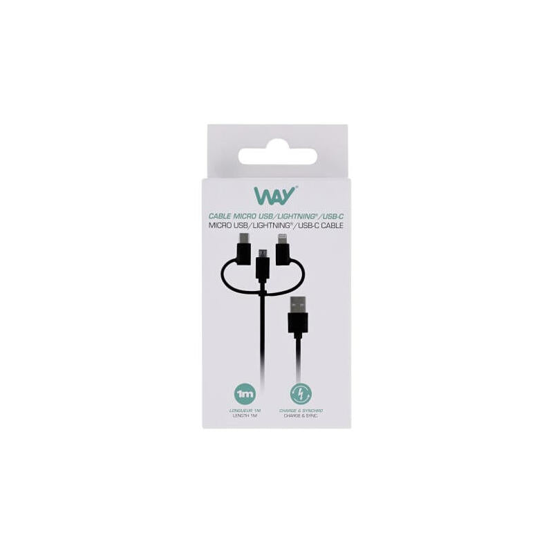 Tnb Way - Usb/Micro Usb 3 En 1 - Usb-C - Cable De Carga Y Sincronización Lightning De 1 M - Negro