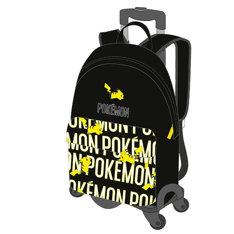 Toybags Mochila Pokemon Pikachu Mochila Adaptable Con Trolley De 4 Ruedas Giratorias Multidireccionales Doble Compartimento 3 Bolsillos