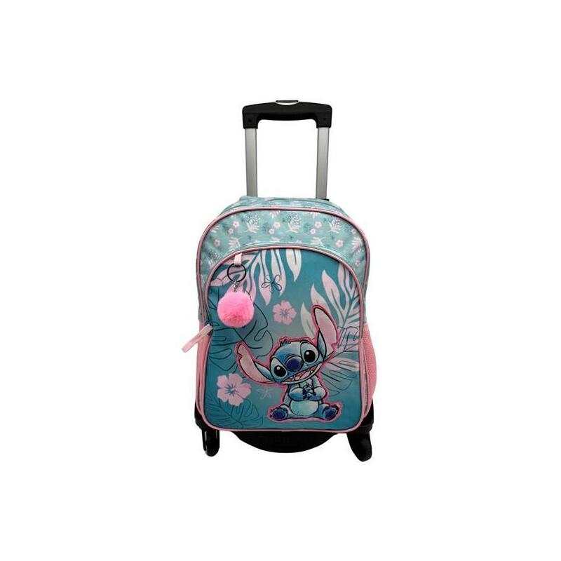 Toybags Mochila Primaria Stitch Pink Doble Compartimento 44x30x20cm + Carro Negro