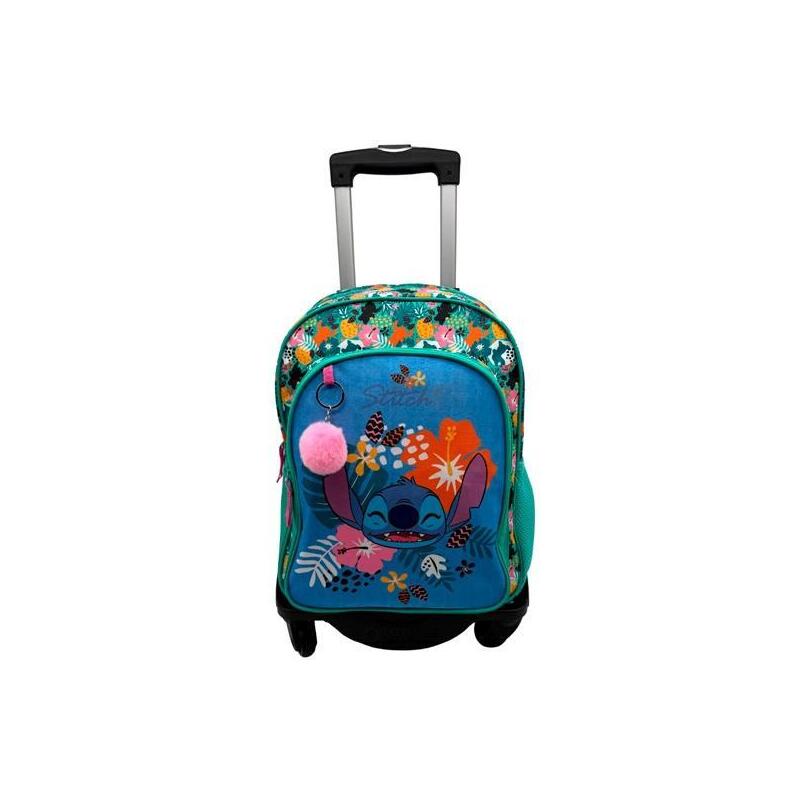 Toybags Mochila Primaria Stitch Tropical Doble Compartimento 44x30x20cm + Carro Negro