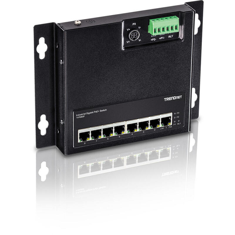 Trendnet 8-Port Indumrial Gigabit Poe+ Wallmount Front Acc.