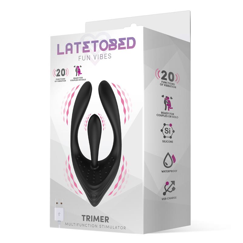 Trimer Estimulador Multifunción Para Parejas Y Masturbación Usb Silicona Negro