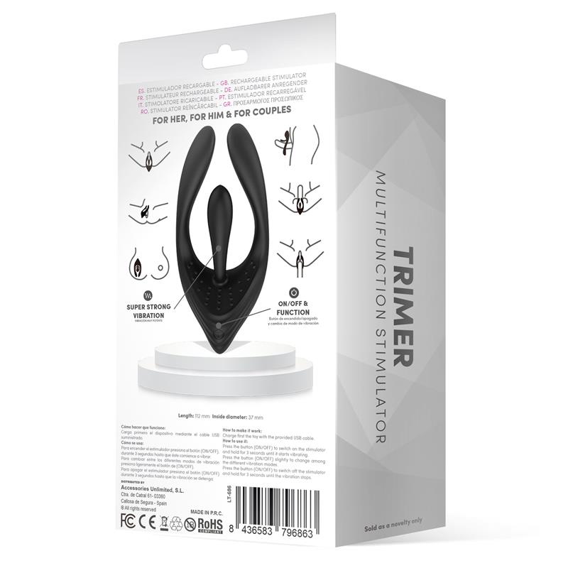 Trimer Estimulador Multifunción Para Parejas Y Masturbación Usb Silicona Negro