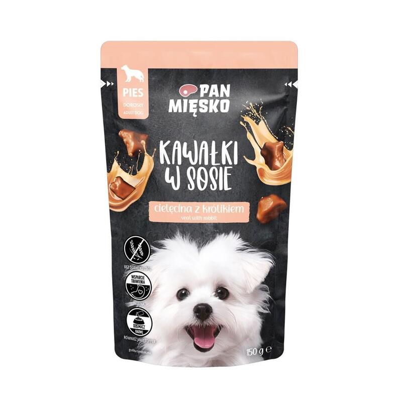 Trozos De Carne En Salsa De Ternera Con Conejo (Adultos) - Comida Húmeda Para Perro Al Vapor - 150g