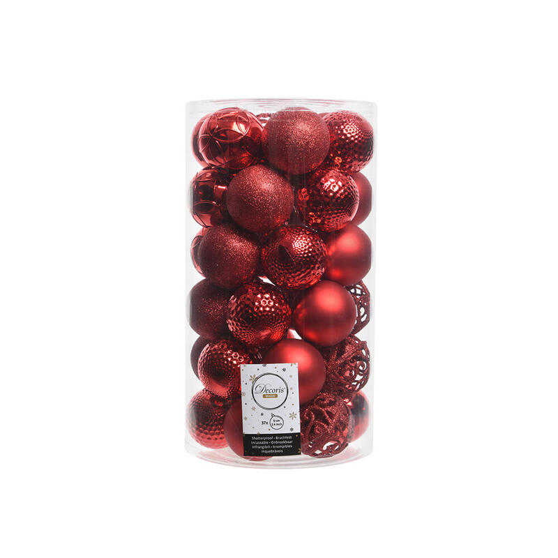 Tubo De 37 Bola Rojas Decorativas Para Arbol De Navidad Ø6cm