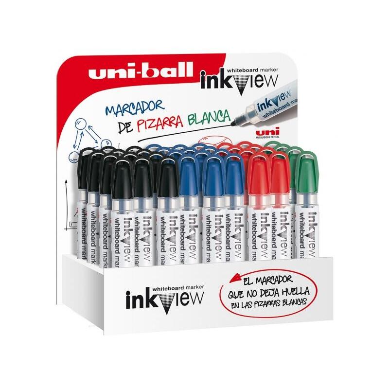 Uni-Ball Inkview Pwb-202 Expositor De 36 Marcadores De Pizarra Blanca - Punta Conica 1.8-2.2mm - Zona Transparente Para