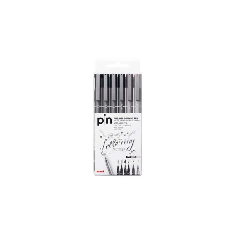 Uniball Estuche Marcador Permanente Gris & Negro Pin-200(S)/6p Calibrados -6u-