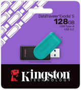 Kingston Datatraveler Exodia S Unidad Flash Usb - 128Gb - Usb 3.2 Gen 1 - Usb Type A - Negro/Turquesa