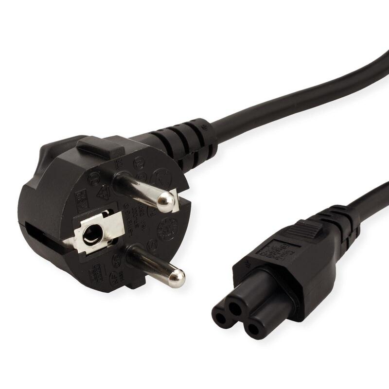 Value Netzcable, 3pol. Notebook-Buchse, Schwarz, 0,8 M