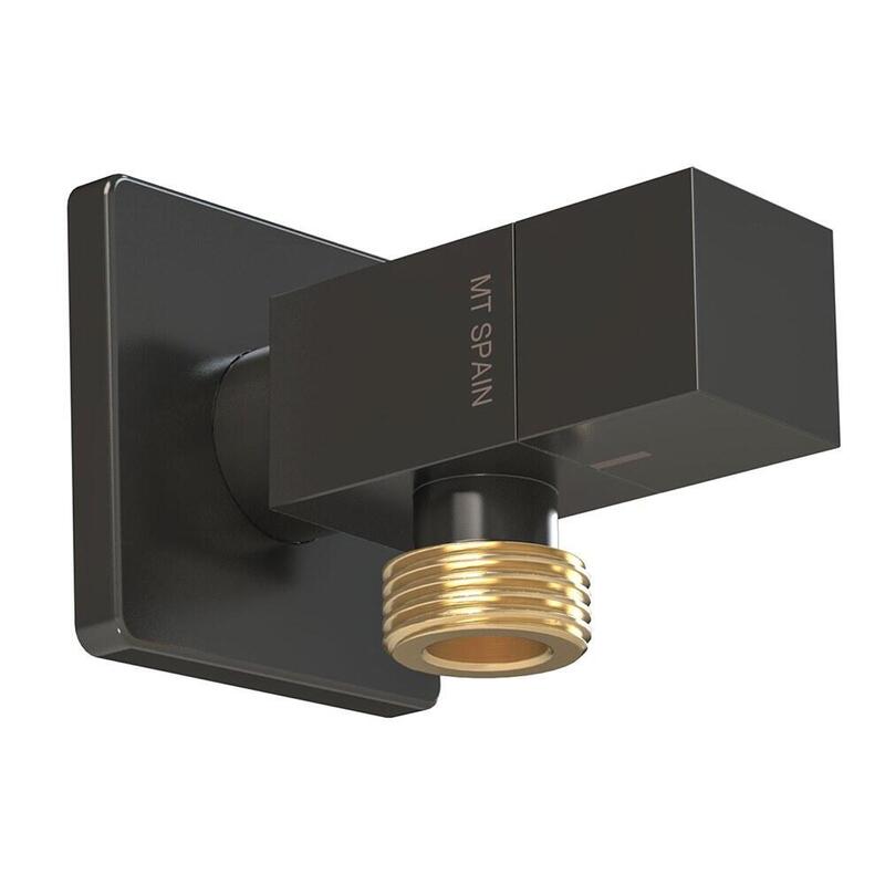 Válvula Escuadra Modelo Deco Con Mando Cuadrado, Negro, ½ X 3/8 Pulg
