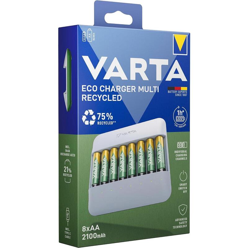 Varta Cargador Eco Charger Multi Recycled +  8 Pilas Aa Recargables 56816 2100mah