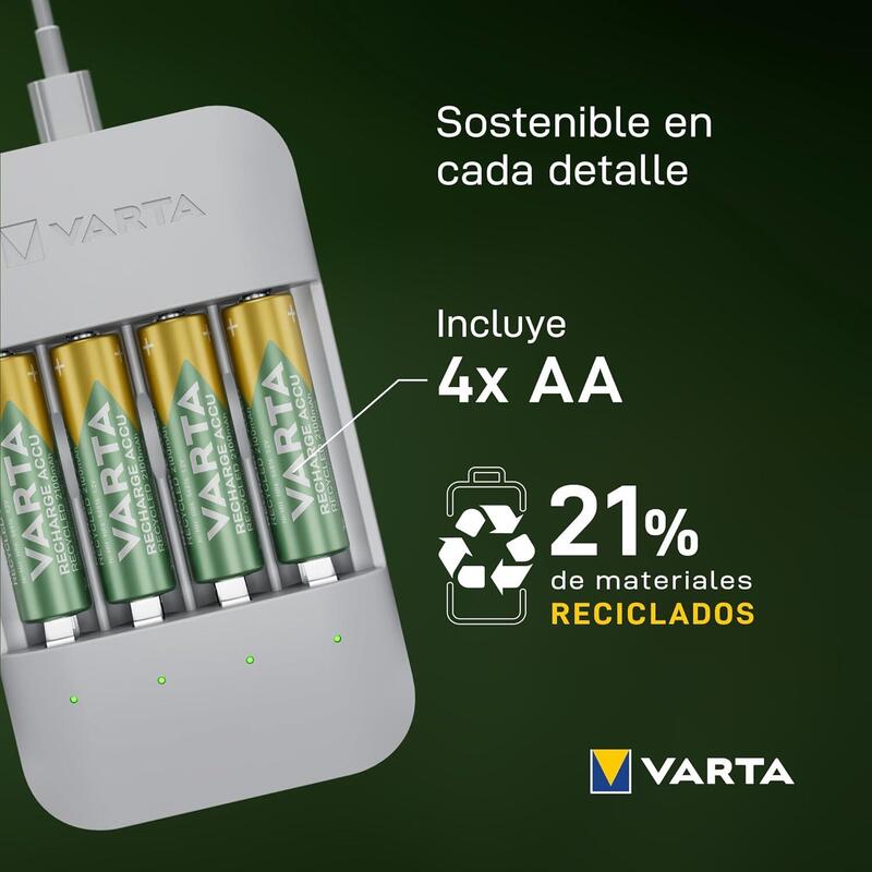 Varta Cargador Eco Charger Pro Recycled + 4 Pilas Aa 56816 2100mah