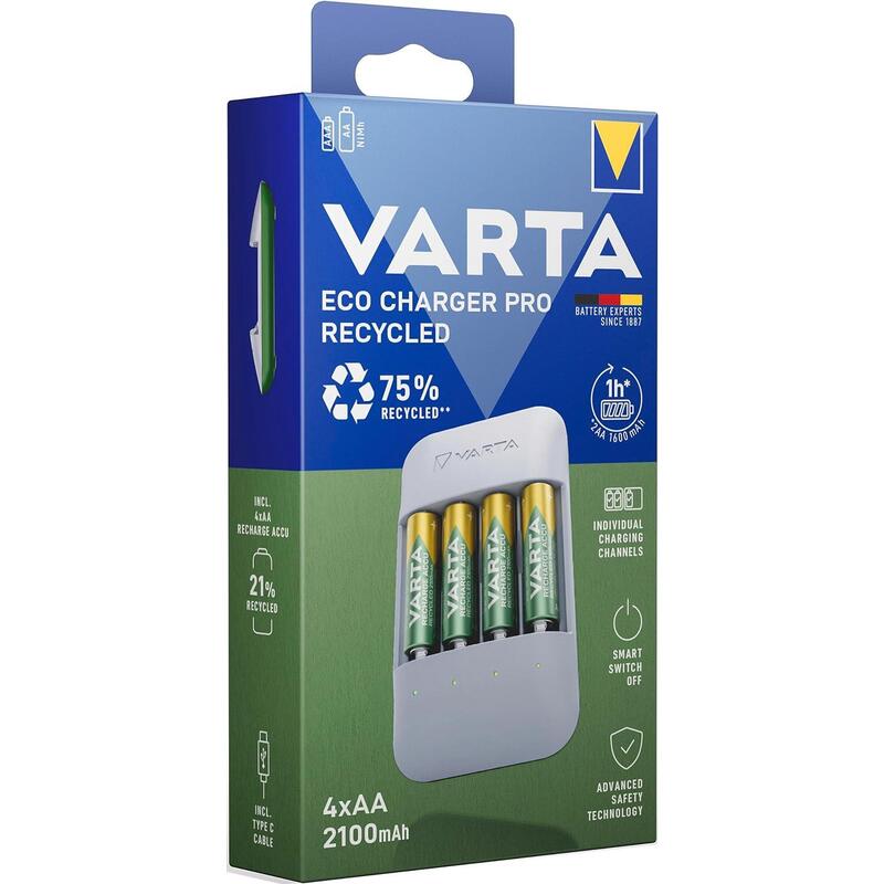 Varta Cargador Eco Charger Pro Recycled + 4 Pilas Aa 56816 2100mah
