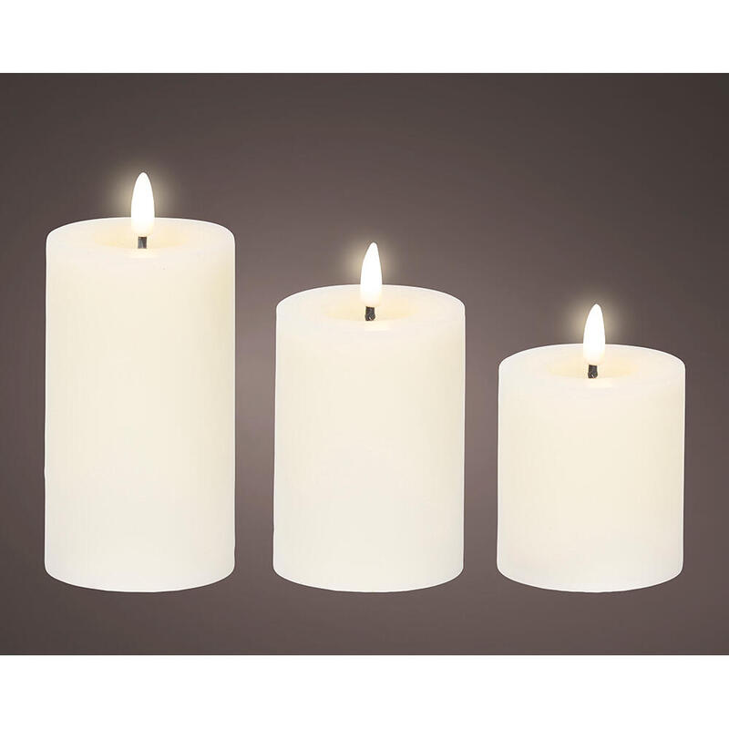 Vela De Cera Led Color Blanco Ø7 Cm Con Diferentes Alturas, 3 Uds