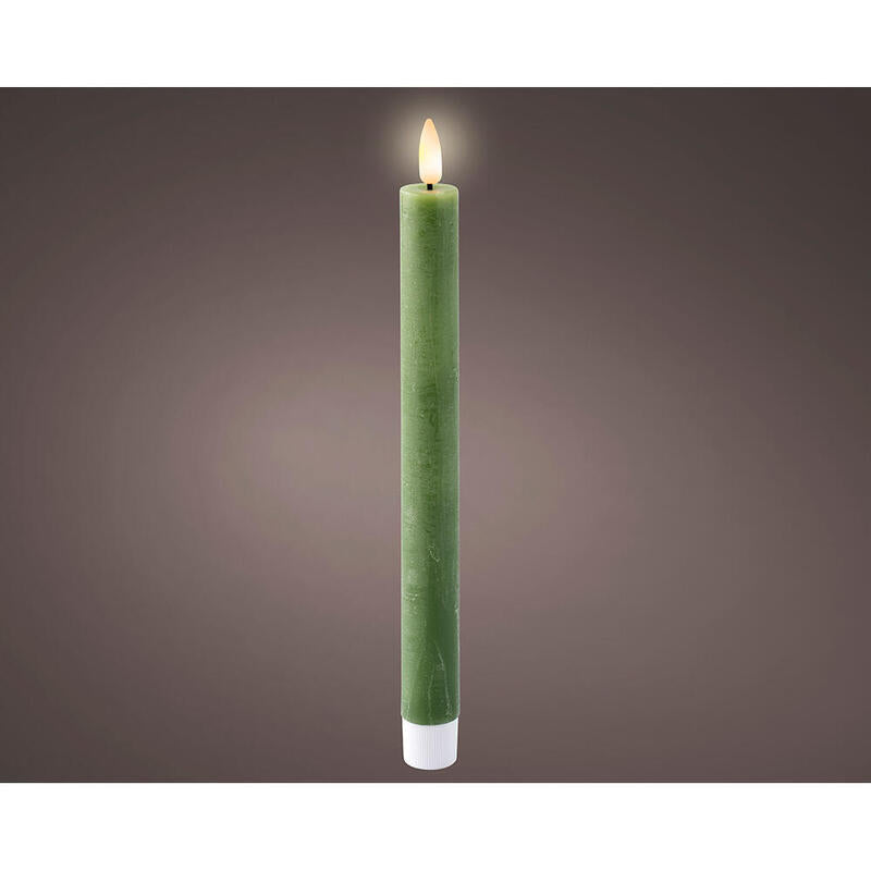 Vela De Cera Led Color Verde, Acabado Rústico, Ø2,20 X 24,50 Cm, Pack 2 Uds