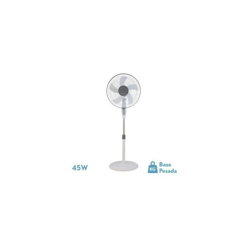 Ventilador De Pie Belmonte Blanco/Gris 3 Velocidades 45w 5 Aspas Orientable, Jijo Y Rotatorio