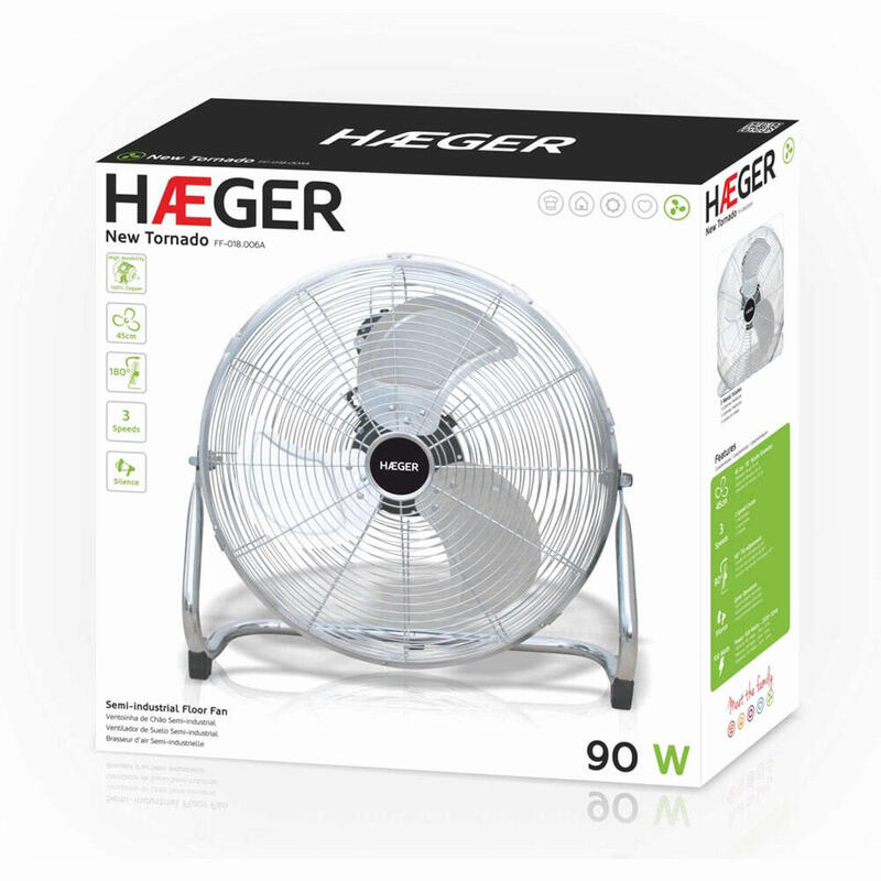Ventilador De Suelo Industrial Haeger New Tornado 3 Aspas Metalicas 45cm 90w Interruptor Giratorio 3 Velocidades