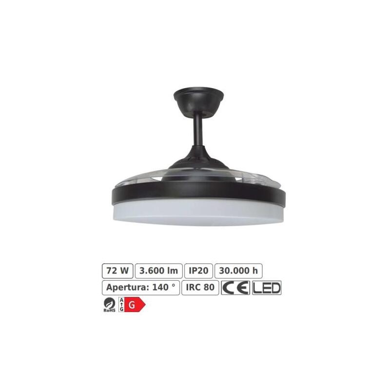 Ventilador Tahití Techo 1060 Mm Mando A Distancia 6 Velocidades Motor Dc Luz Led Integrada Acabado En Negro