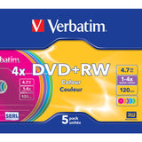 Verbatim Dvd+Rw, 4.7gb, 4x, 5 Pack Slim Case, Superficie 5 Colores