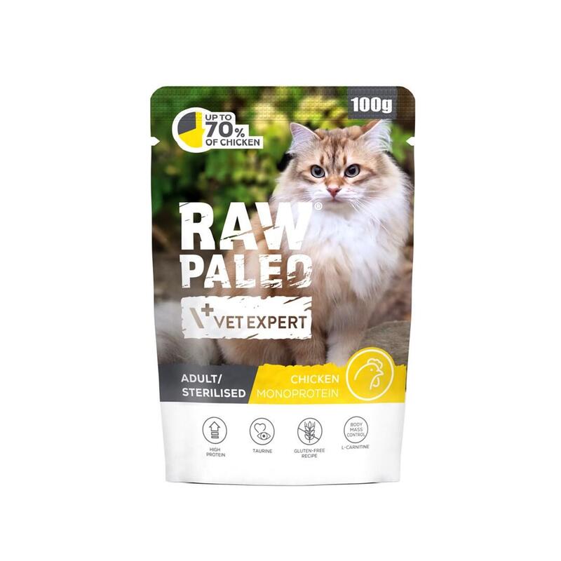 Vetexpert Raw Paleo Adult Sterilised Chicken - Comida Húmeda Para Gatos - 100g