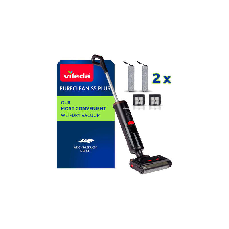 Vileda Pureclean S5 Plus, Aspiradora Húmeda/Seca Negro/Plata, Inalámbrico 178236