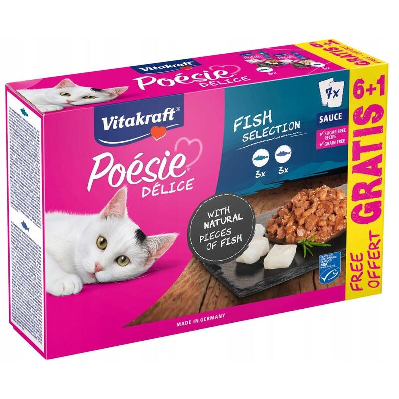 Vitakraft Poésie Delice Fish Selection - Wet Cat Food - 6 + 1 X 85g