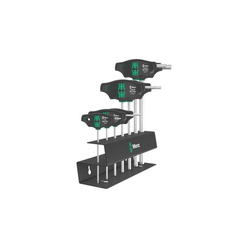 Wera 454/7 Hf Juego De 2 Destornilladores Con Mango En T + Cremallera, 7 Piezas Negro/Verde, Con Función De Sujeción 5023453001