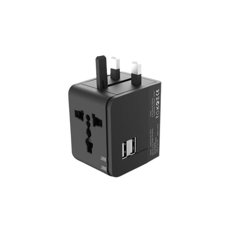 Xo Adaptador De Viaje Universal - Voltaje 110v-240v - 2 Puertos Usb 2.1amp - Conexiones Para Uk, Eu, Au, Us - Color