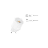 Xo L151 Cargador De Corriente 30w - Usb-A Y Usb-C - Gan - Incluye Cable Usb-C A Lightning - Blanco