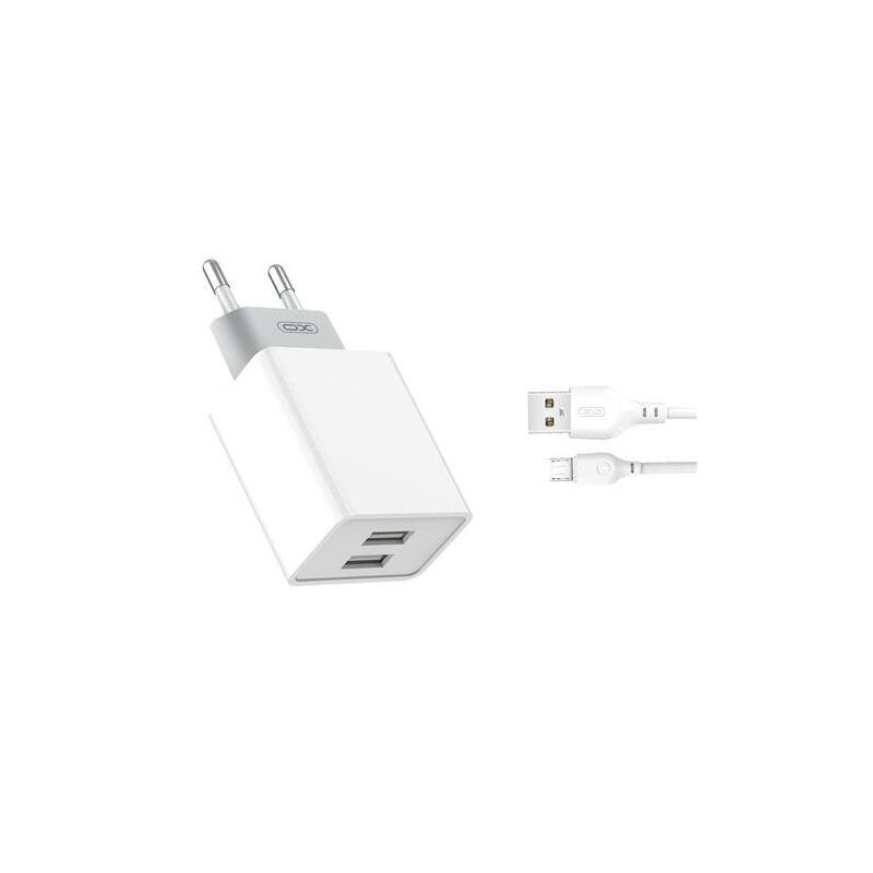 Xo L65 Pack Cargador De Corriente 2x Usb + Cable Usb A Microusb De 1m