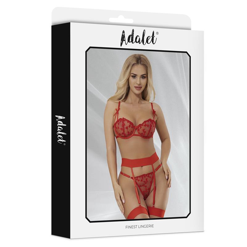 Zoey Set Sujetador, Tanga Y Liguero Con Corazones Rojo Talla (Interno):S/M