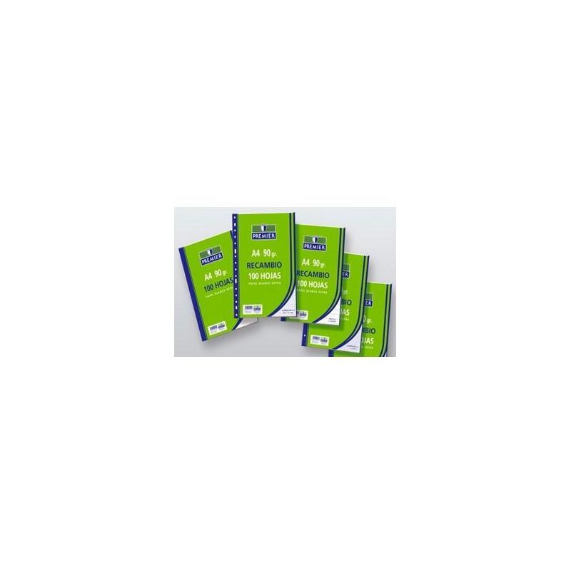 Zorrilla Recambio Premier 100 Hojas A4 Multitaladro 90gr 3x3 Papel Blanco Extra