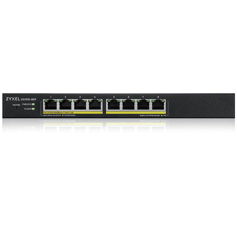 Zyxel Gs1915-8ep 8-Port Gbe Poe+ 60 Watt 802.3at Smart Switch Nebulaflex